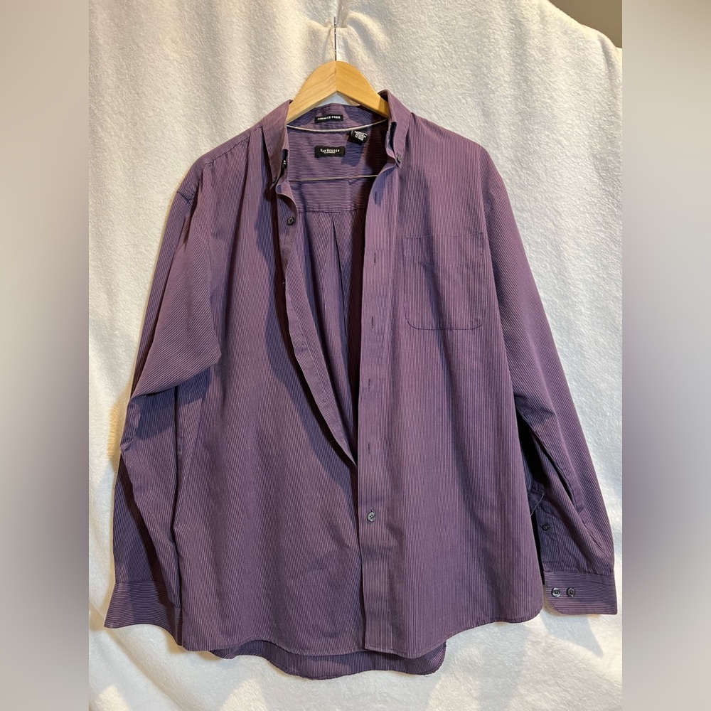 Van Heusen Wrinkle Free Purple Striped Long Sleeve Button Down Dress Shirt